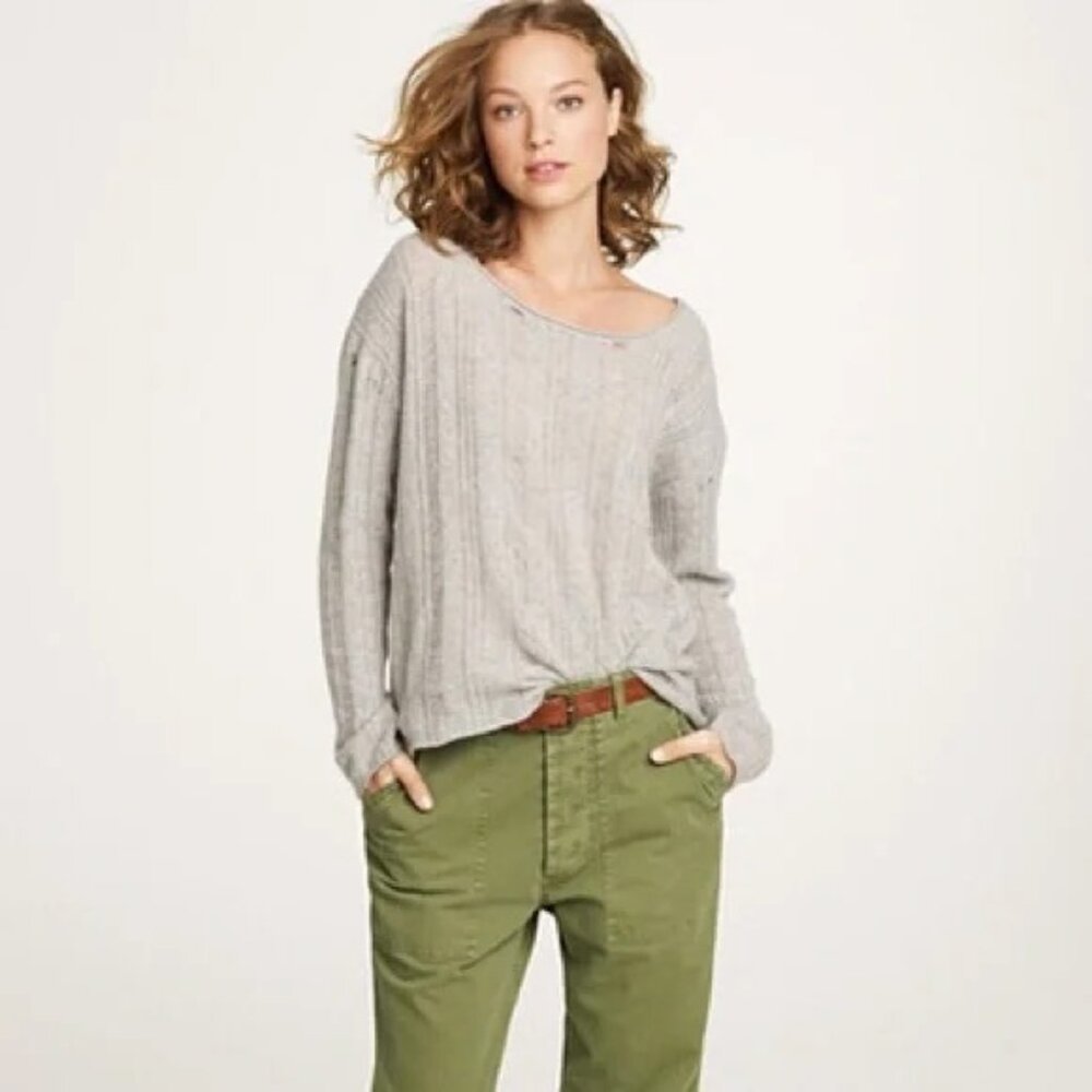 Nili Lotan Grey Cashmere Sweater distressed details Size M